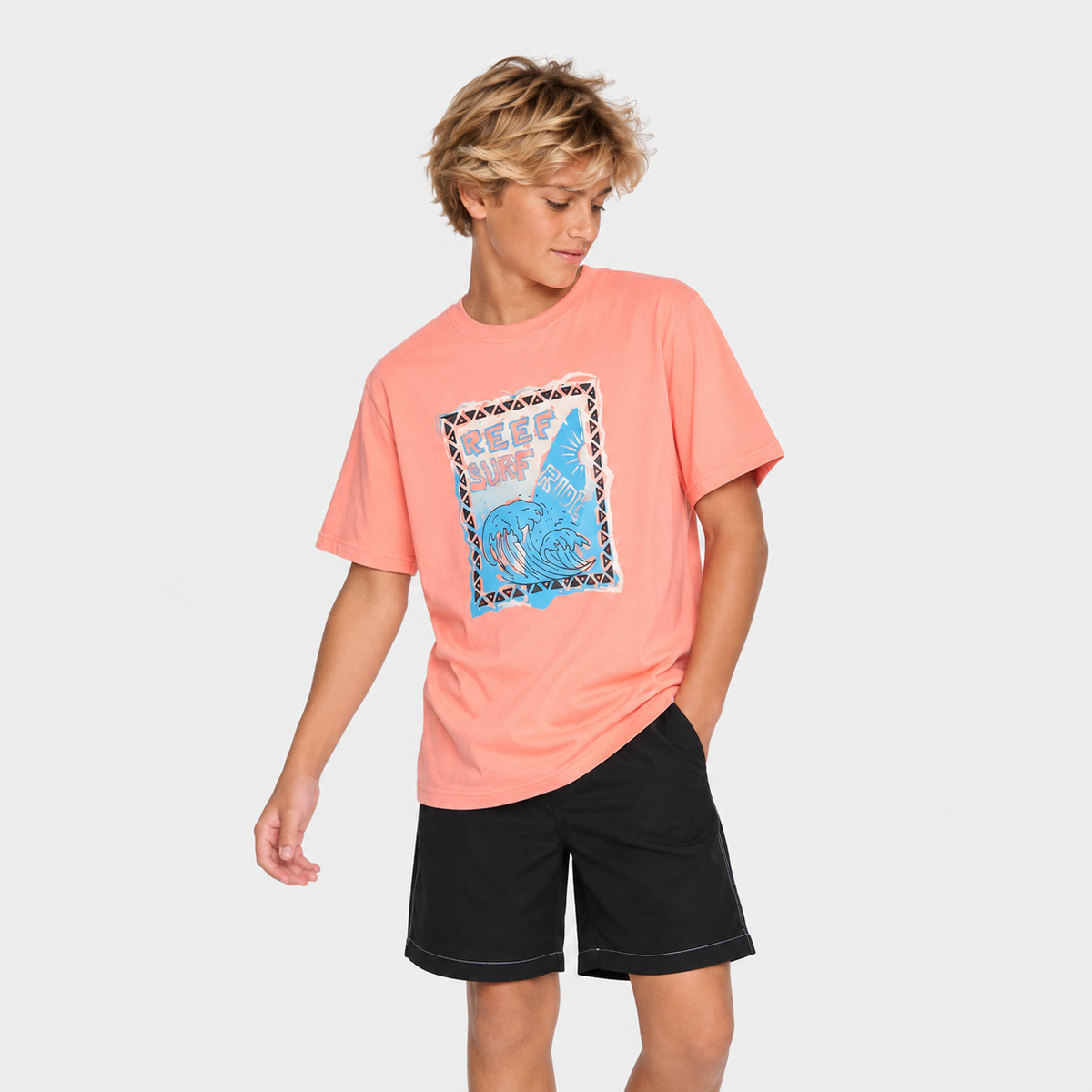 Polera Reef Kids Orange Print Front