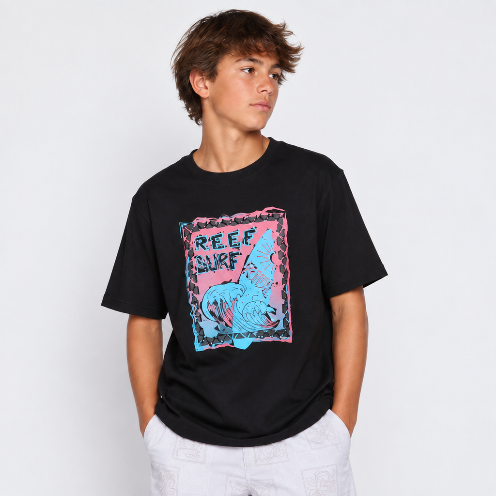 Polera Reef Kids Black Print Front