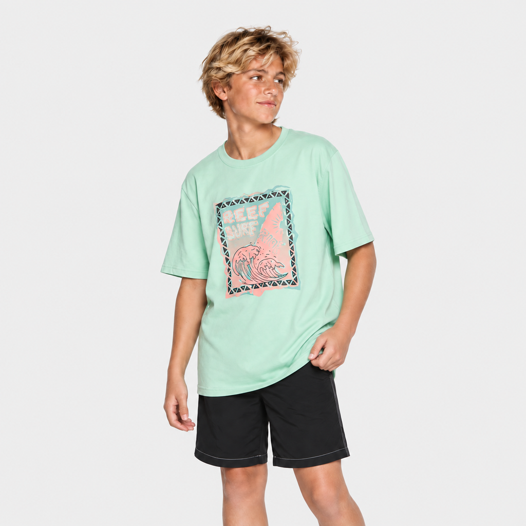 Polera Reef Kids Light Green Print Front