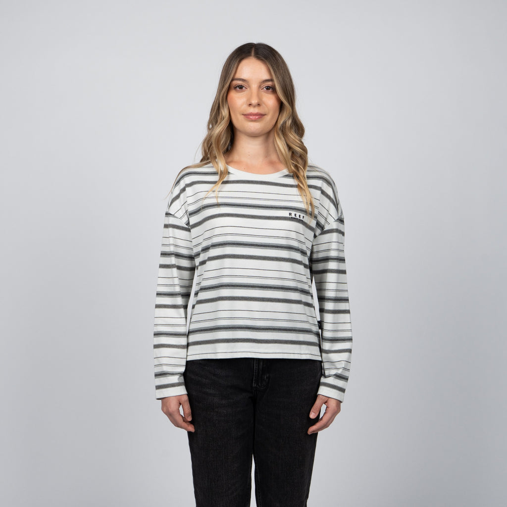 Polera Reef Manga Larga Women Stripe Grey Black