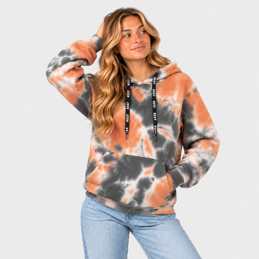 Poleron Women Tiedye Black Orange White Hoodie