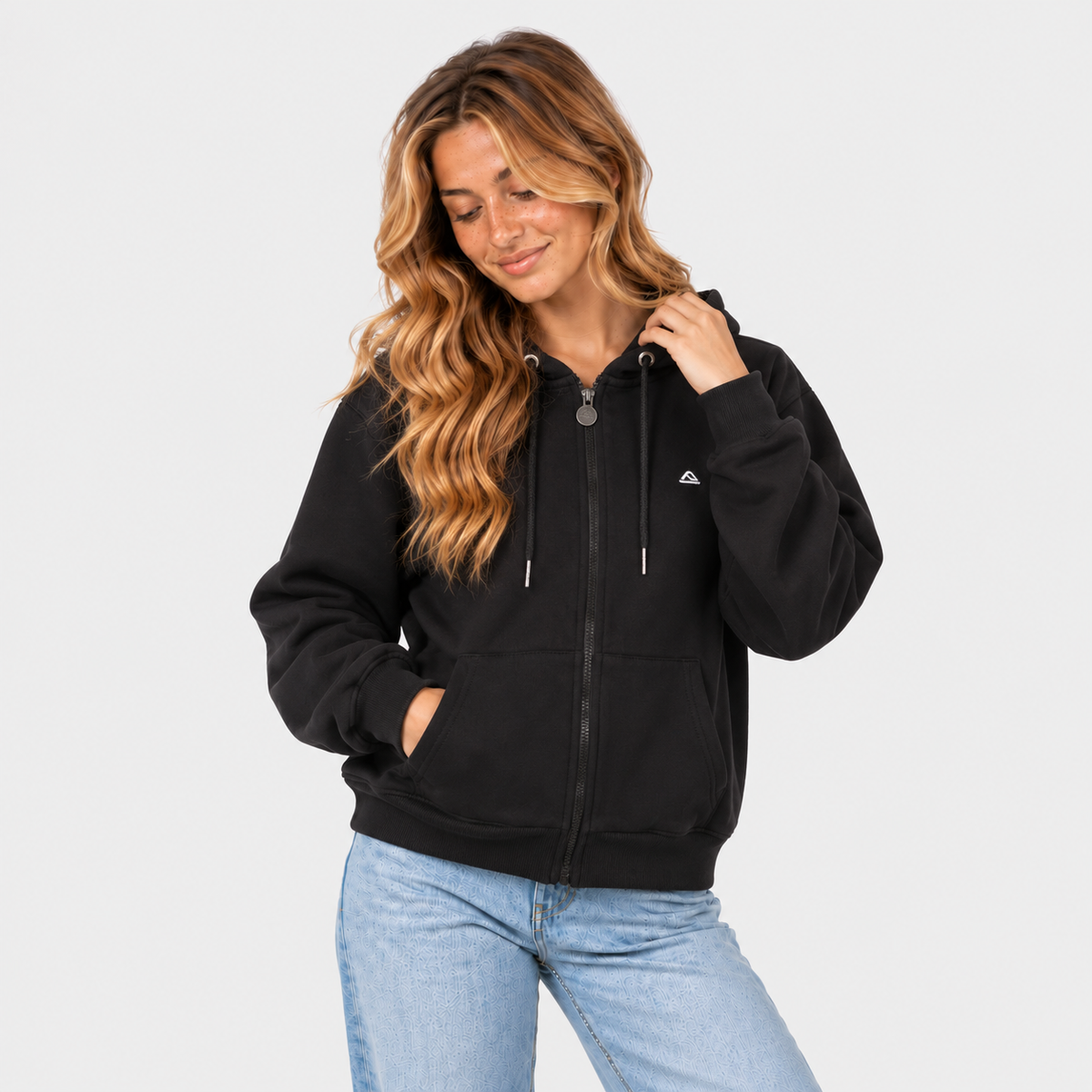 Polerón Mjer Reef Full Zipper Black Print White