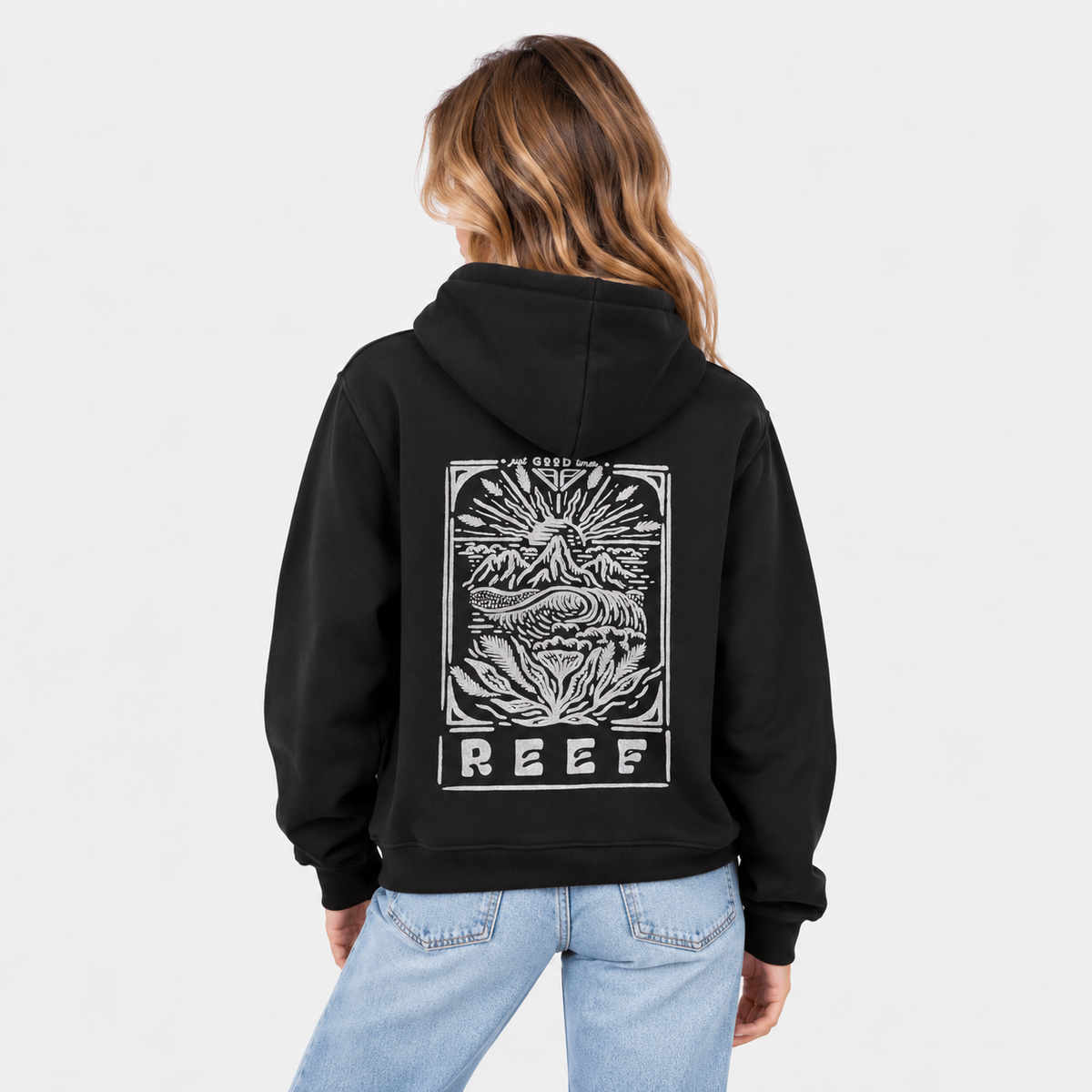 Polerón Mjer Reef Full Zipper Black Print White