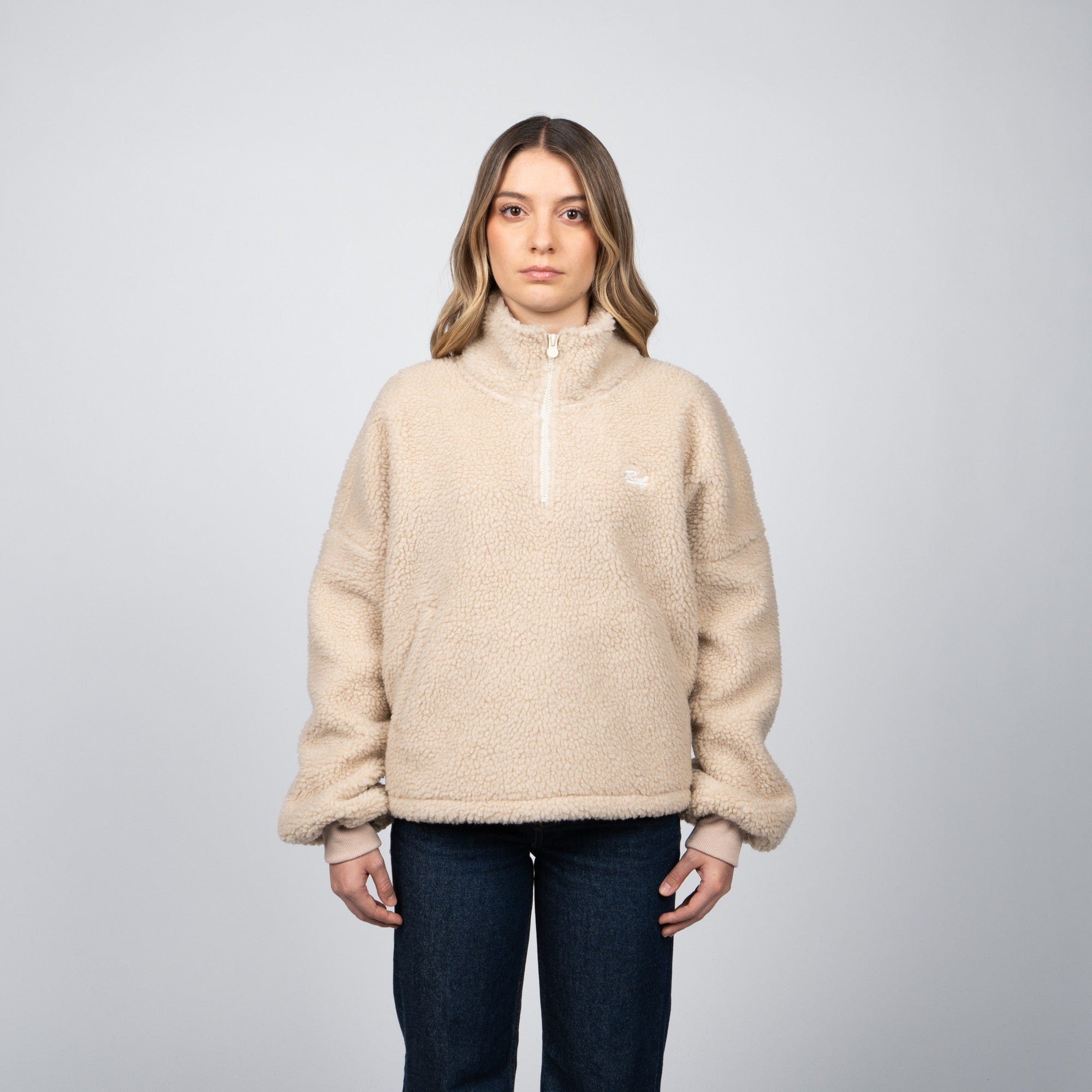 Sherpa Half Zipper Reef Women White Beige