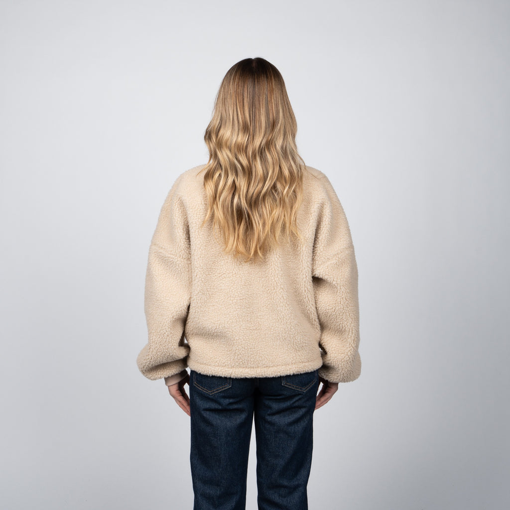 Sherpa Half Zipper Reef Women White Beige