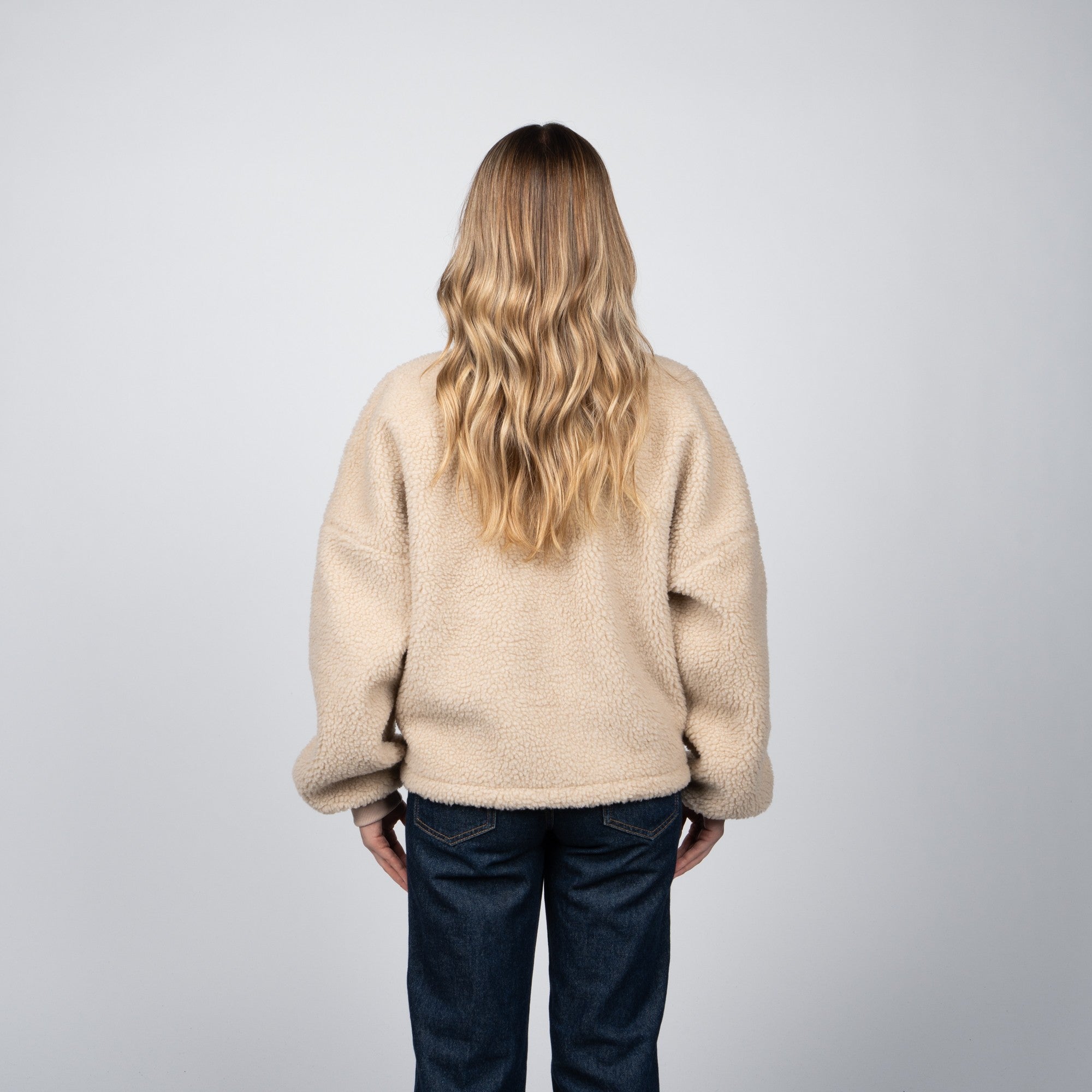 Sherpa Half Zipper Reef Women White Beige