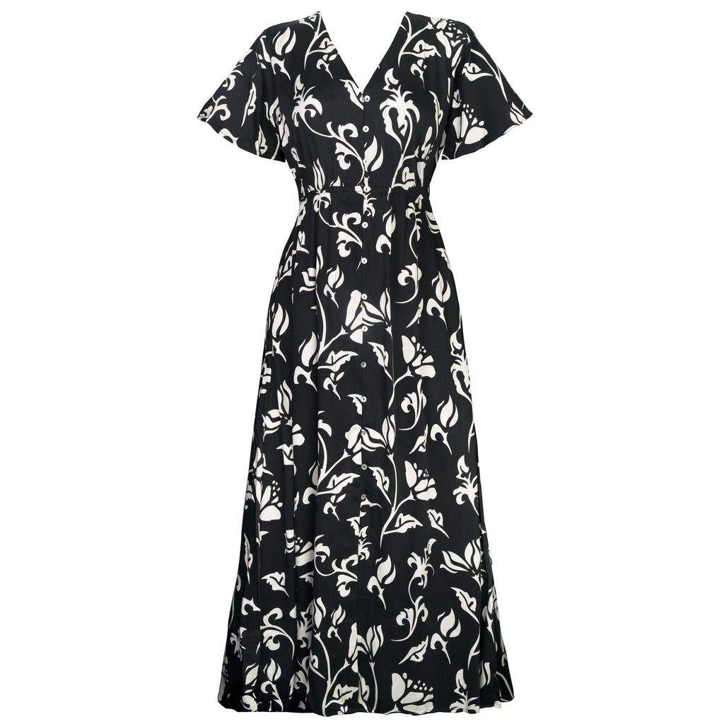 Vestido Mujer Reef Cierre Botones Negro y Blanco