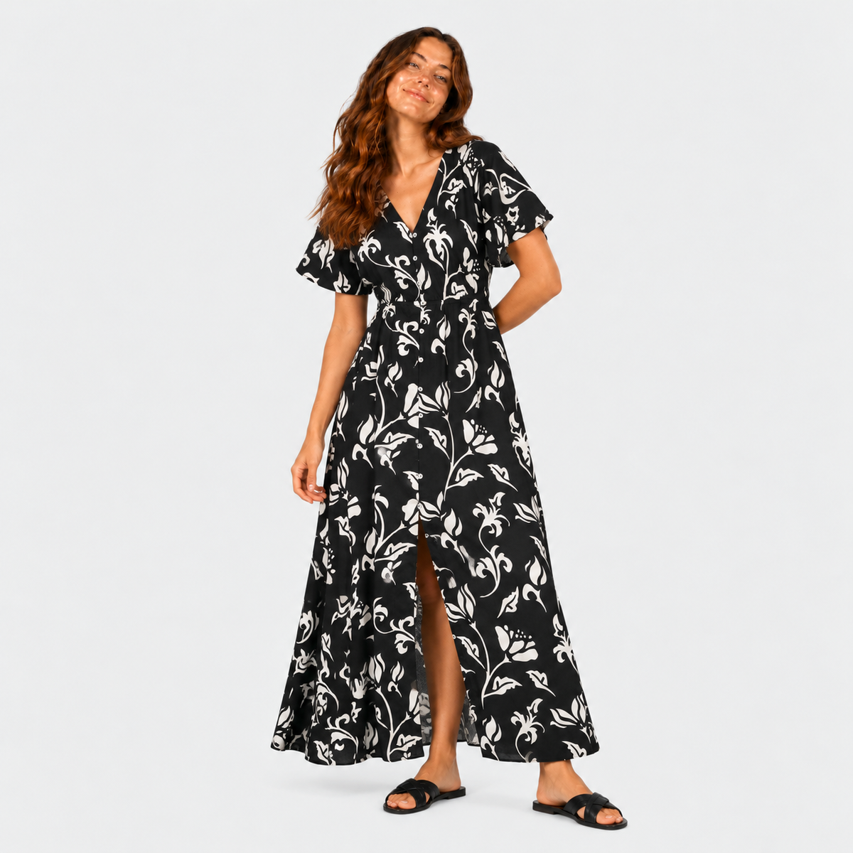 Vestido Mujer Reef Cierre Botones Negro y Blanco