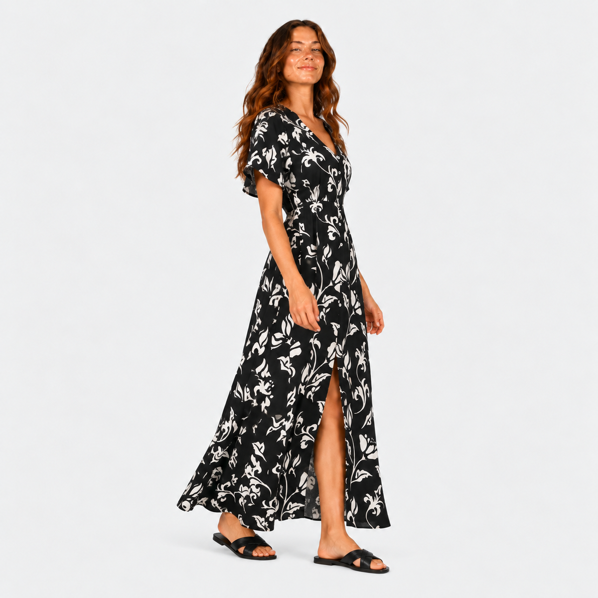Vestido Mujer Reef Cierre Botones Negro y Blanco