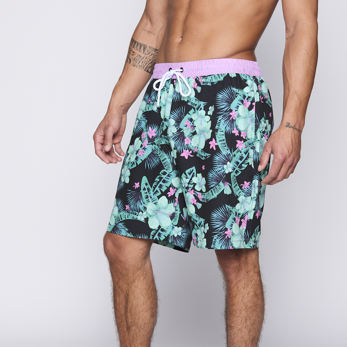 Traje de Baño Reef Men Black Pink Flowers