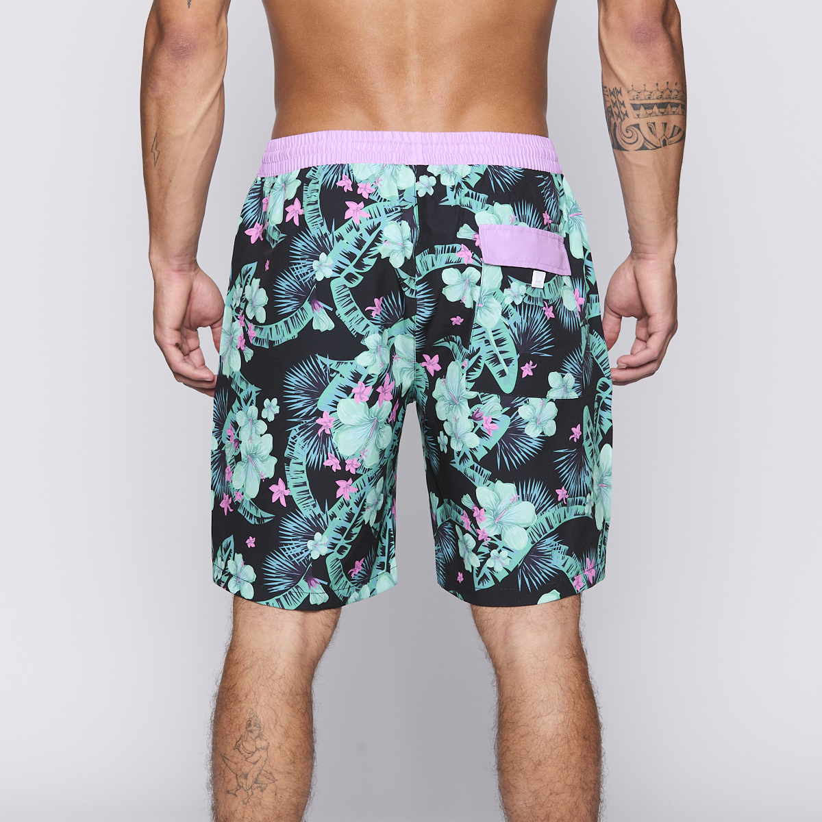 Traje de Baño Reef Men Black Pink Flowers