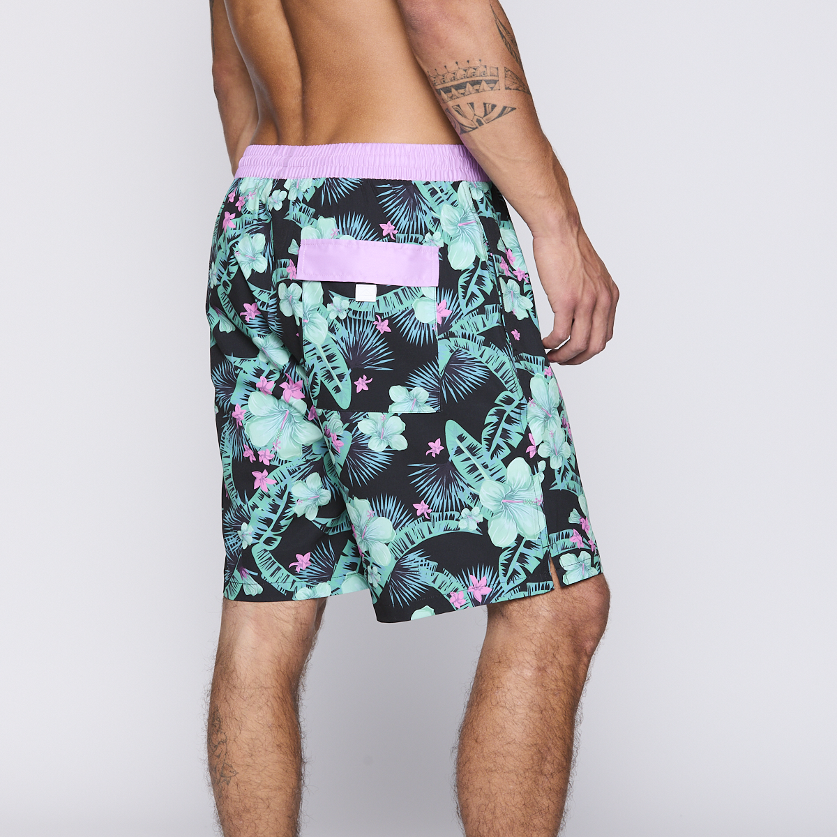 Traje de Baño Reef Men Black Pink Flowers