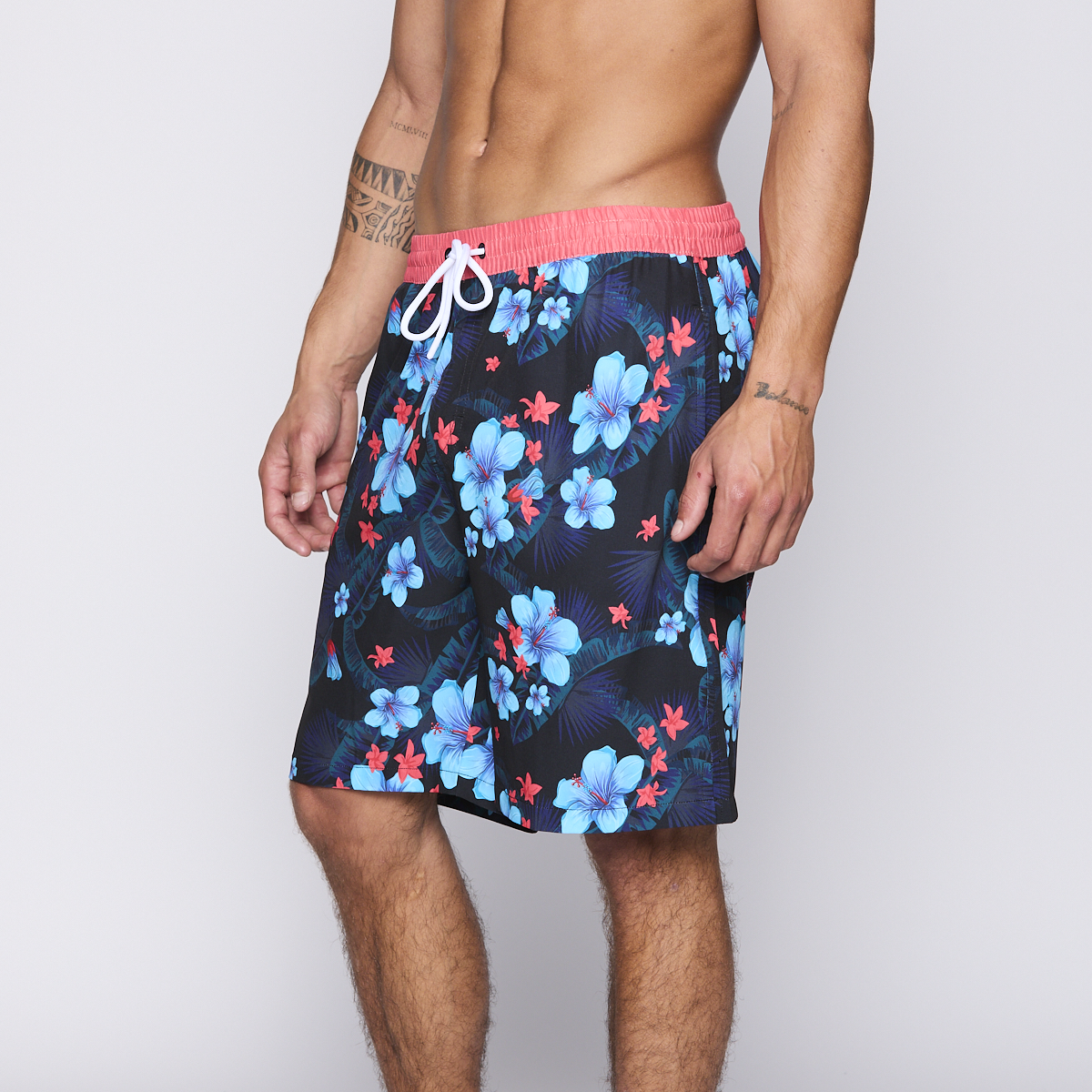Traje de Baño Reef Men Black Red Flowers