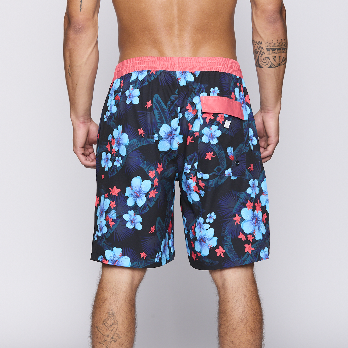 Traje de Baño Reef Men Black Red Flowers