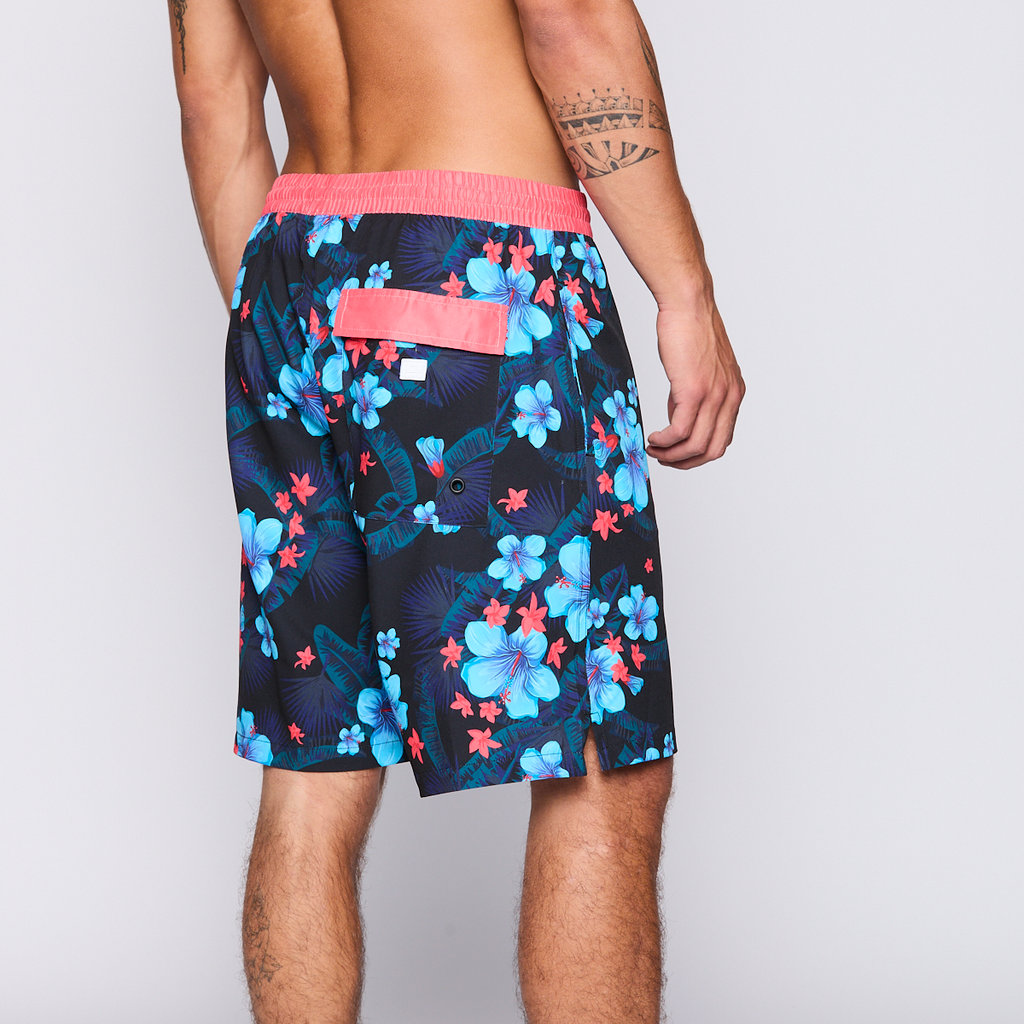 Traje de Baño Reef Men Black Red Flowers