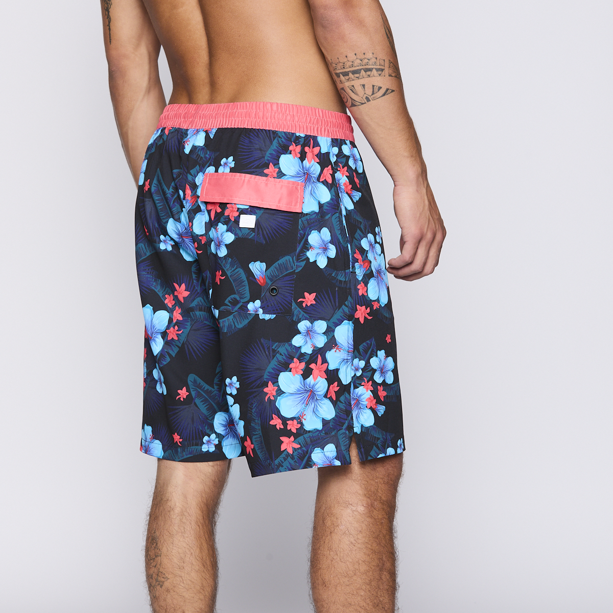 Traje de Baño Reef Men Black Red Flowers