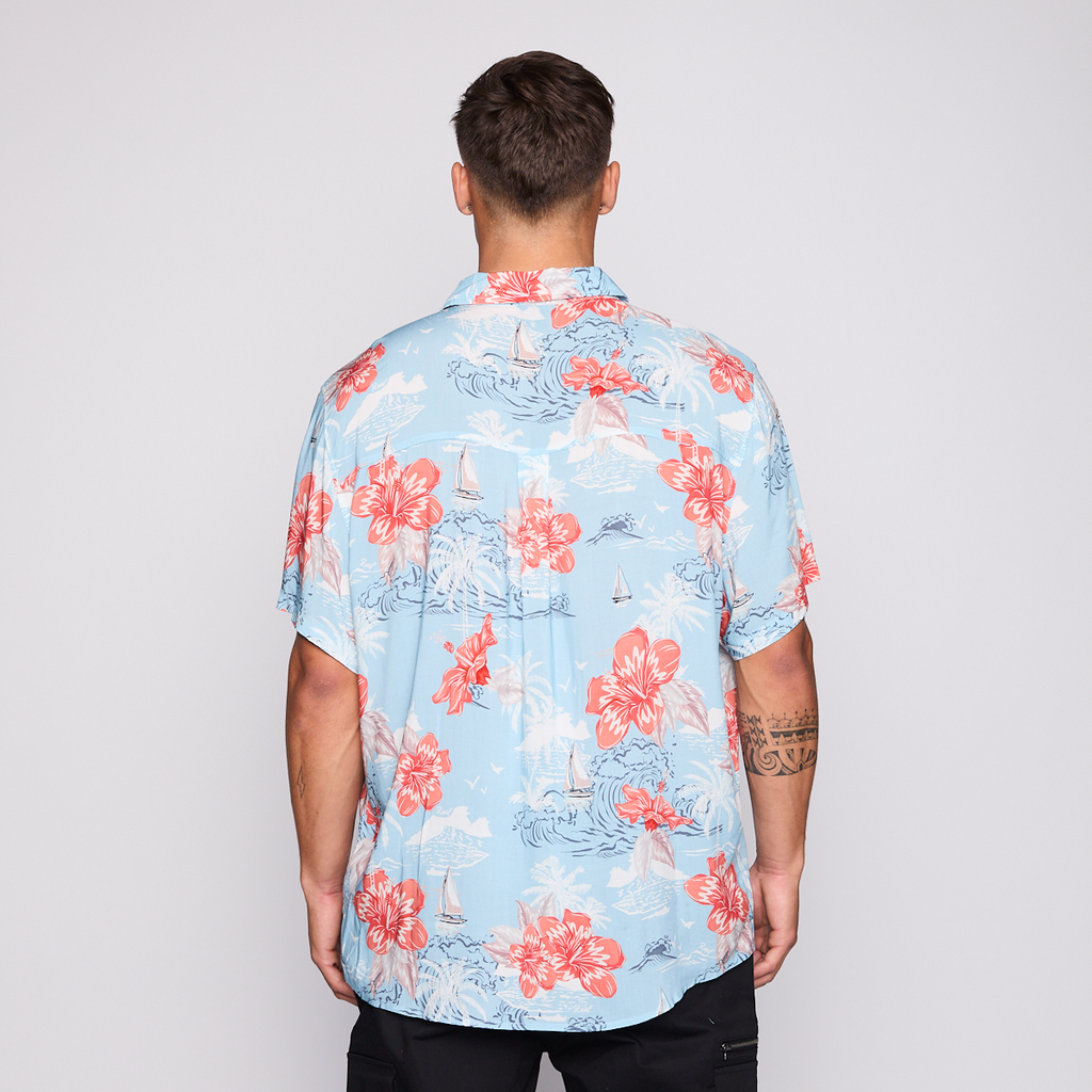 Camisa Reef Men Floreada Celeste