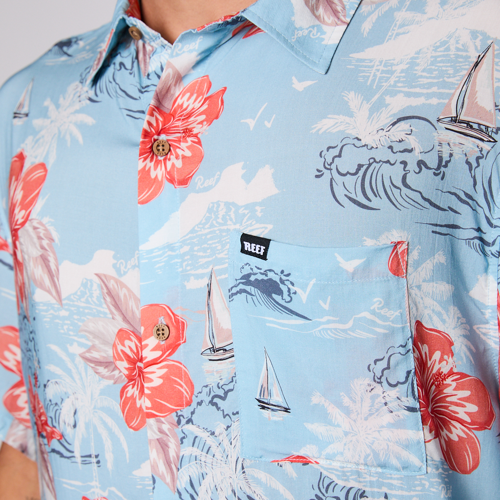 Camisa Reef Men Floreada Celeste