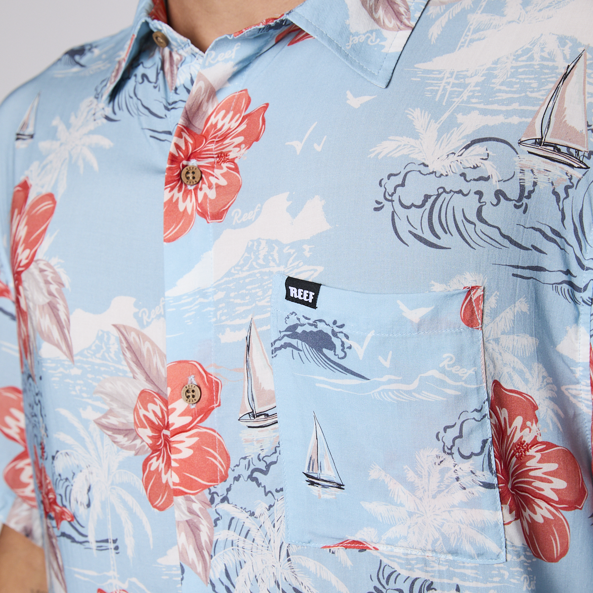Camisa Reef Men Floreada Celeste