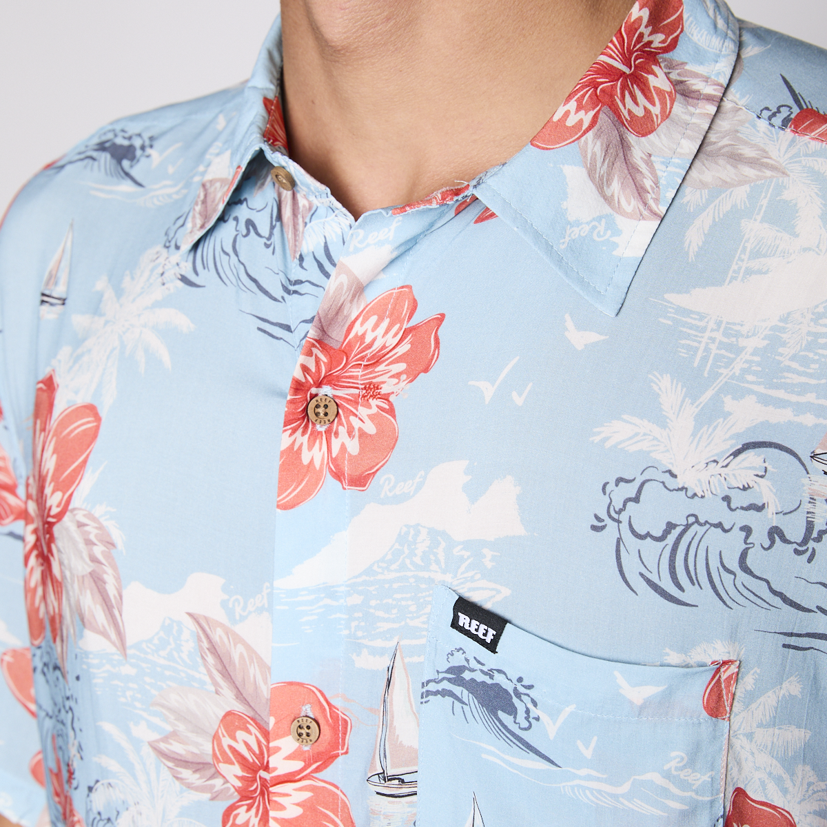 Camisa Reef Men Floreada Celeste