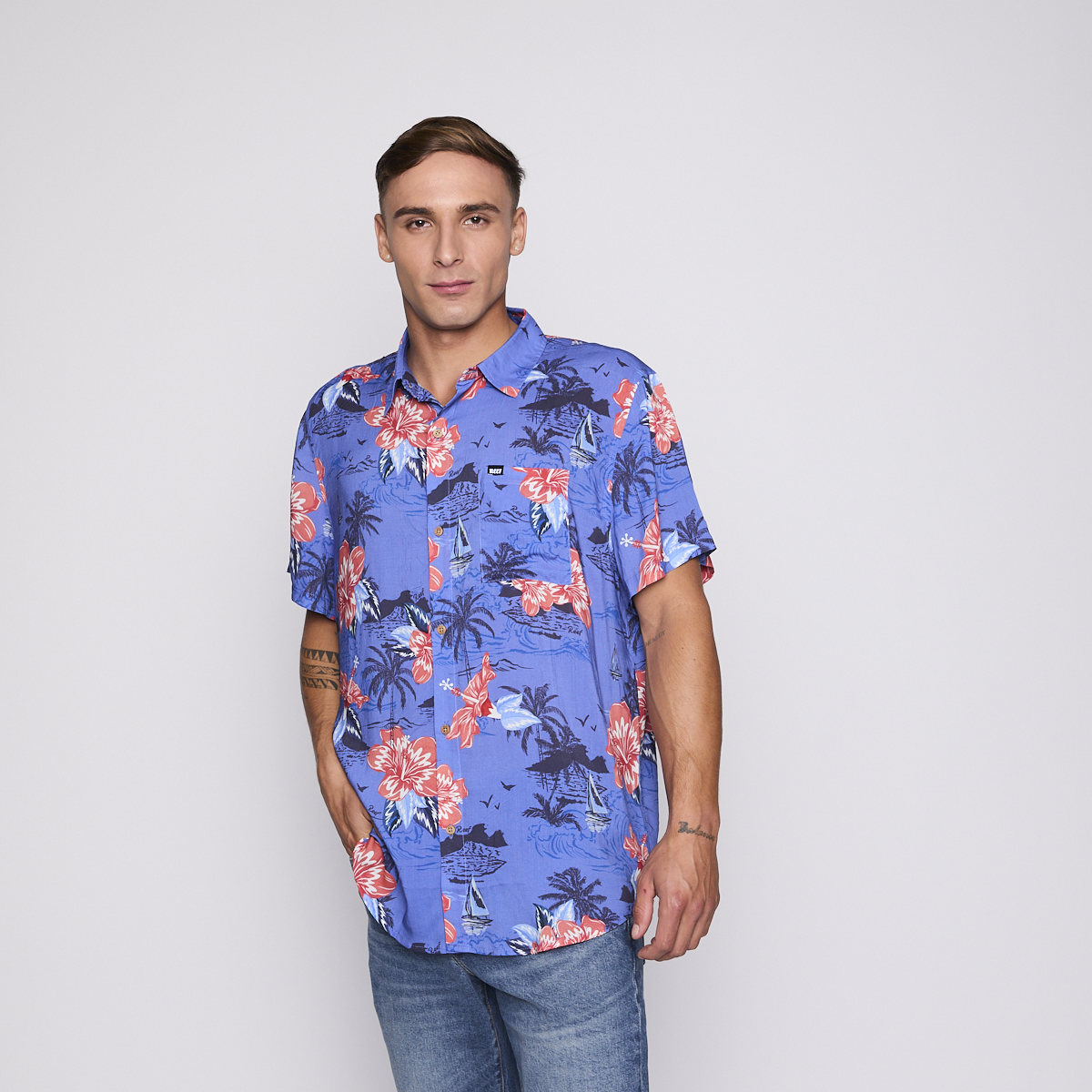 Camisa Reef Men Floreada Azul