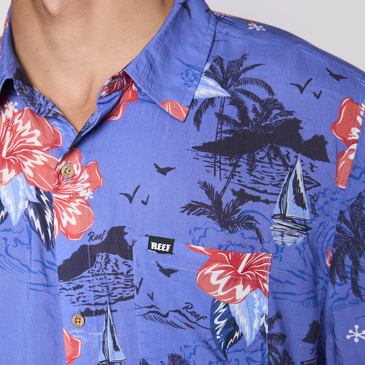 Camisa Reef Men Floreada Azul