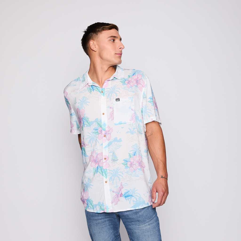 Camisa Reef Men Floreada Blanca