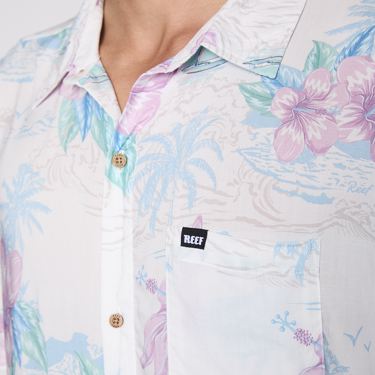 Camisa Reef Men Floreada Blanca