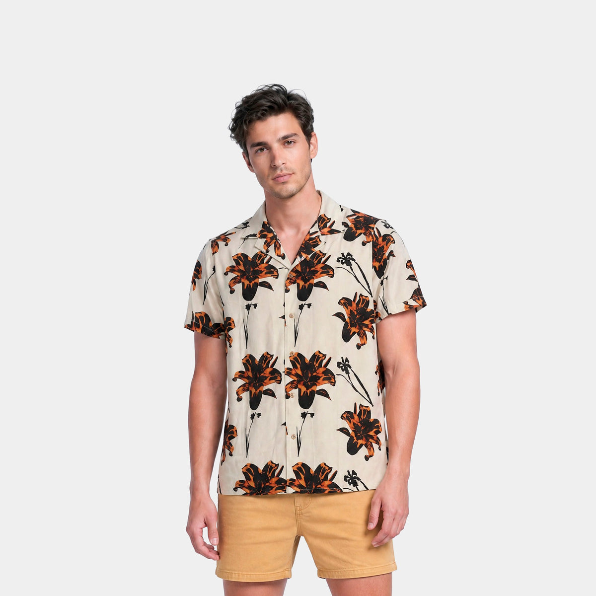 Camisa Reef Men Lyocell Solid Manga Corta Beige