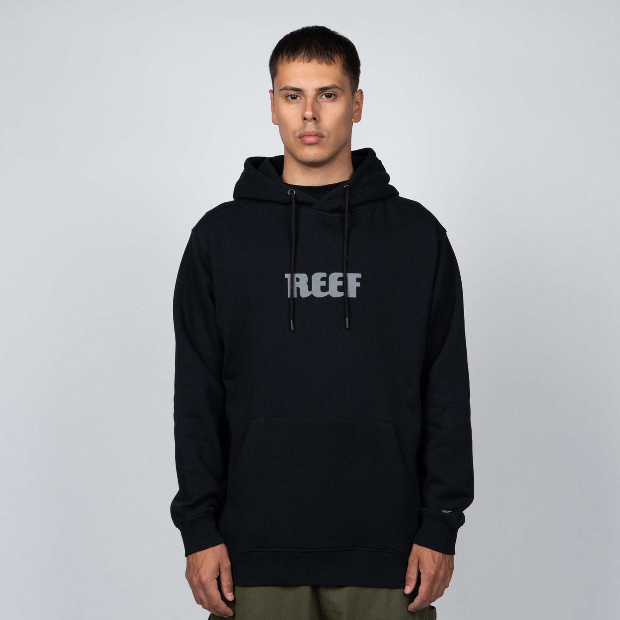 Polerón Hoodie Reef Men Black Logo  Grey