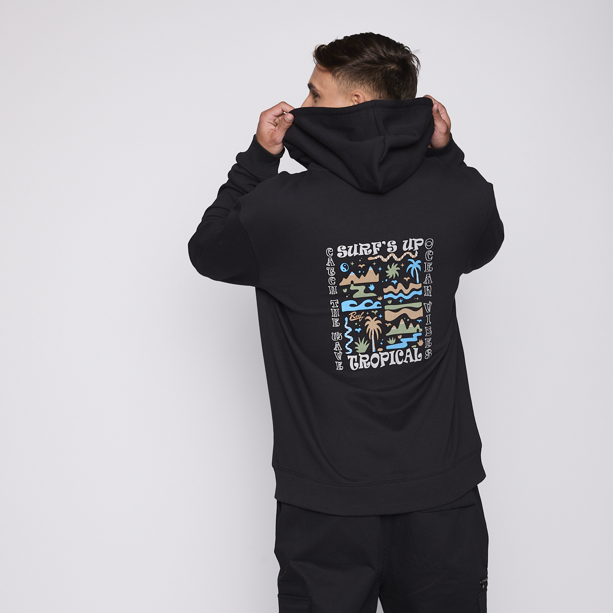 Polerón Reef Men Full Zipper Black Surf Up