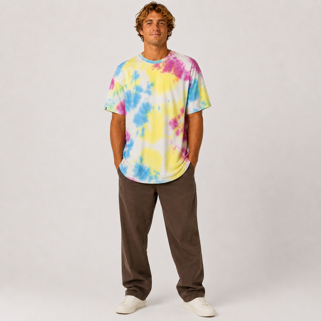Polera Manga Corta Tie Dye Purple Yellow Blue