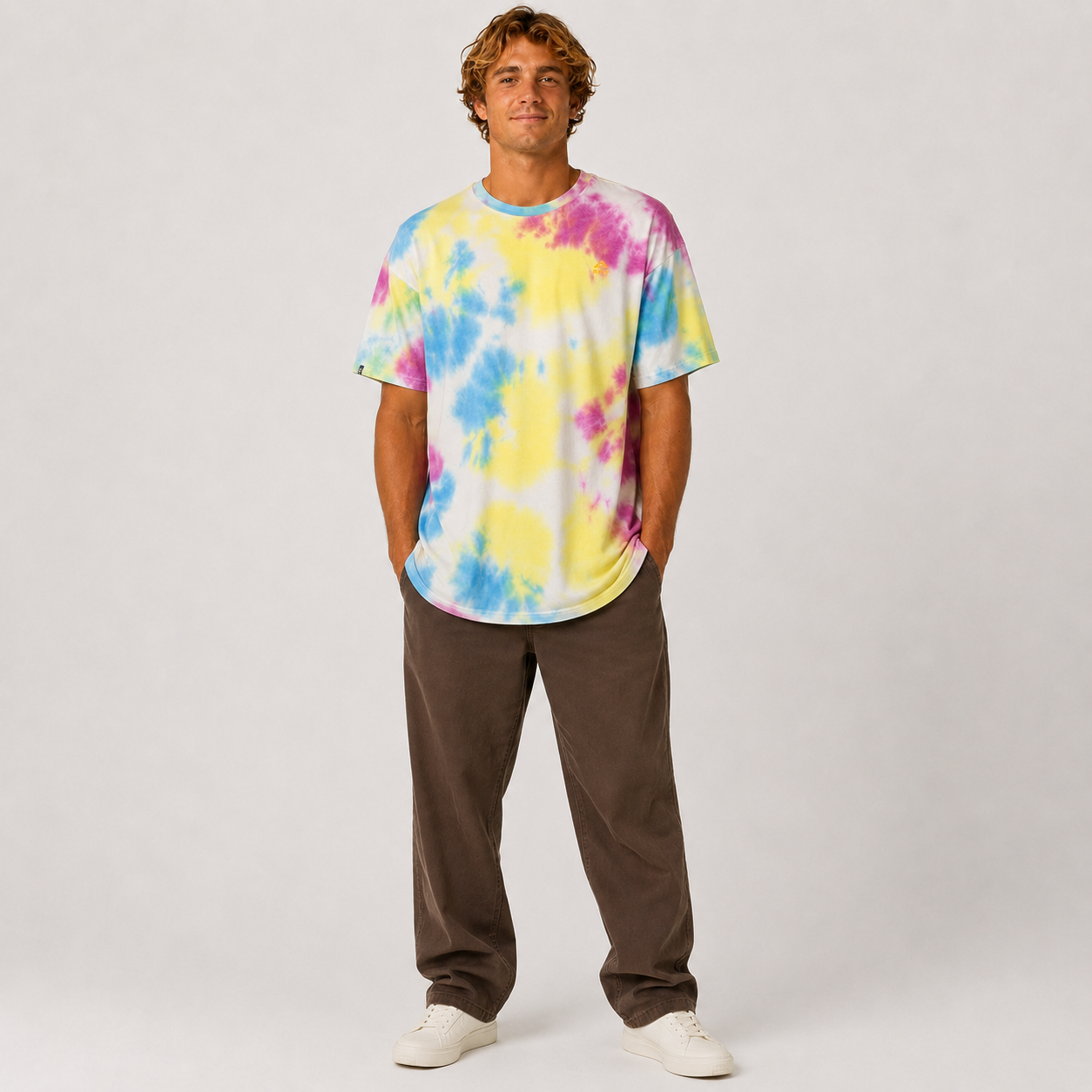 Polera Manga Corta Tie Dye Purple Yellow Blue