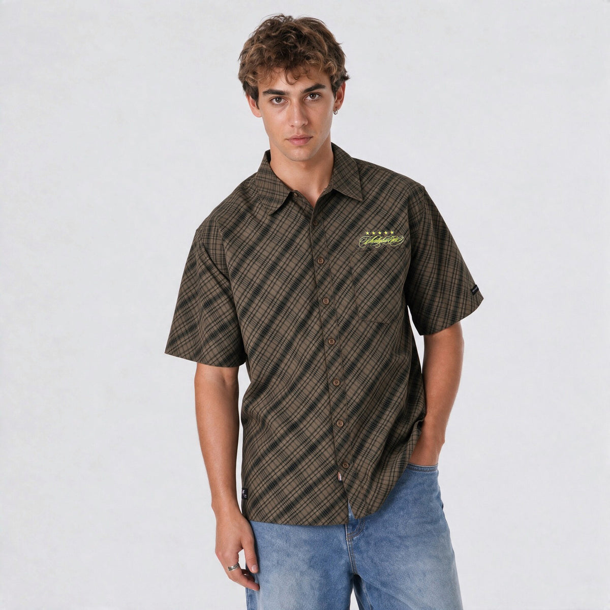 Camisa WhatUp Cuadros Oversize Box Café