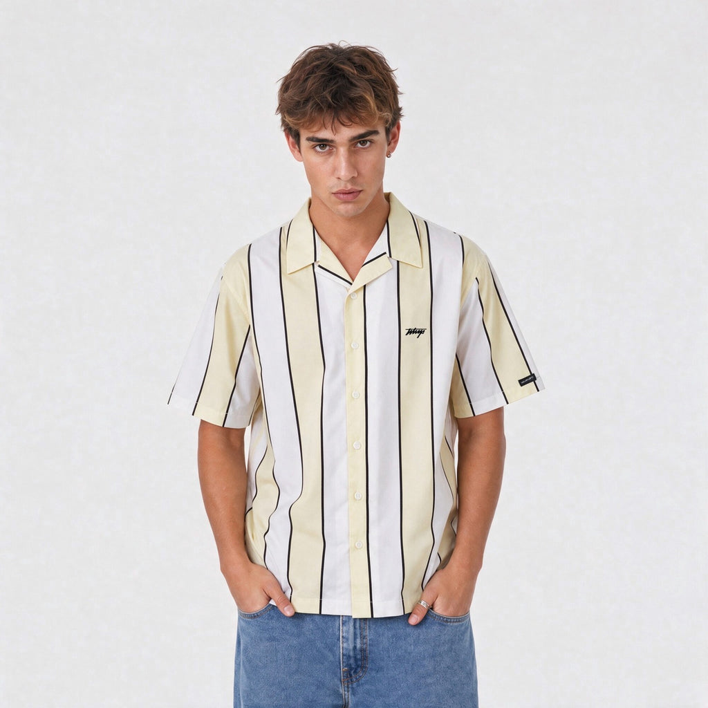 Camisa WhatUp Stripes Oversize Box Beige Blanco