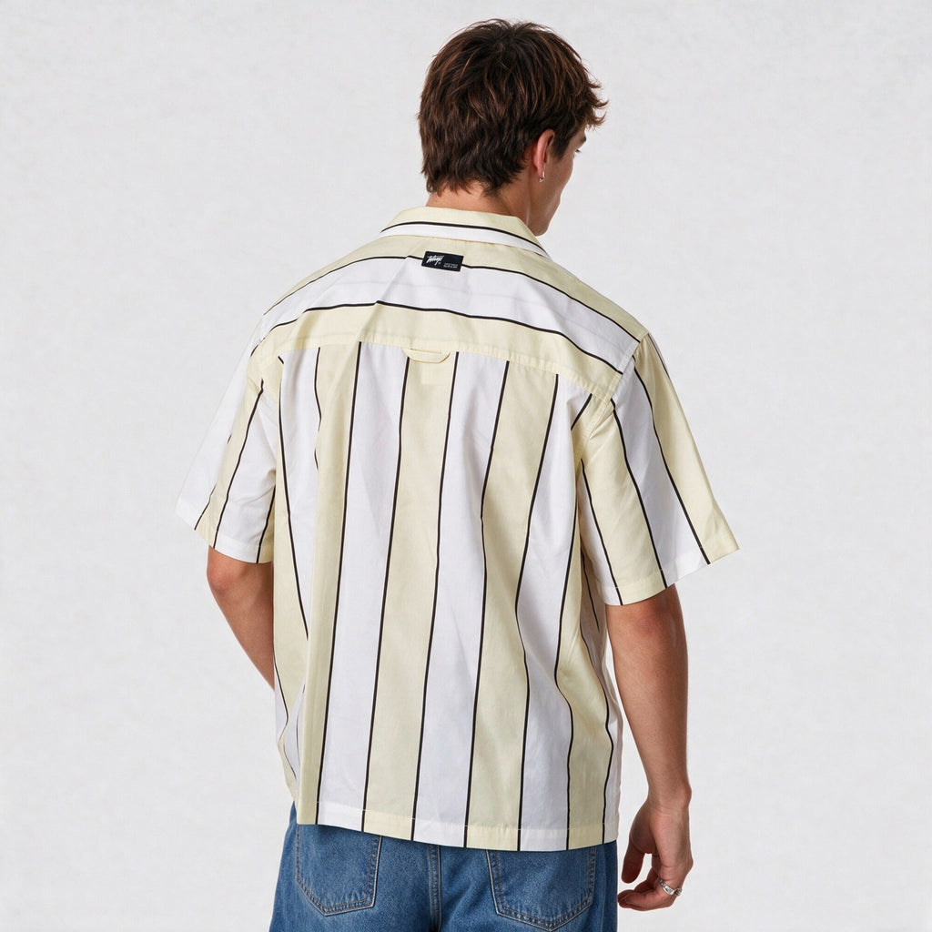 Camisa WhatUp Stripes Oversize Box Beige Blanco