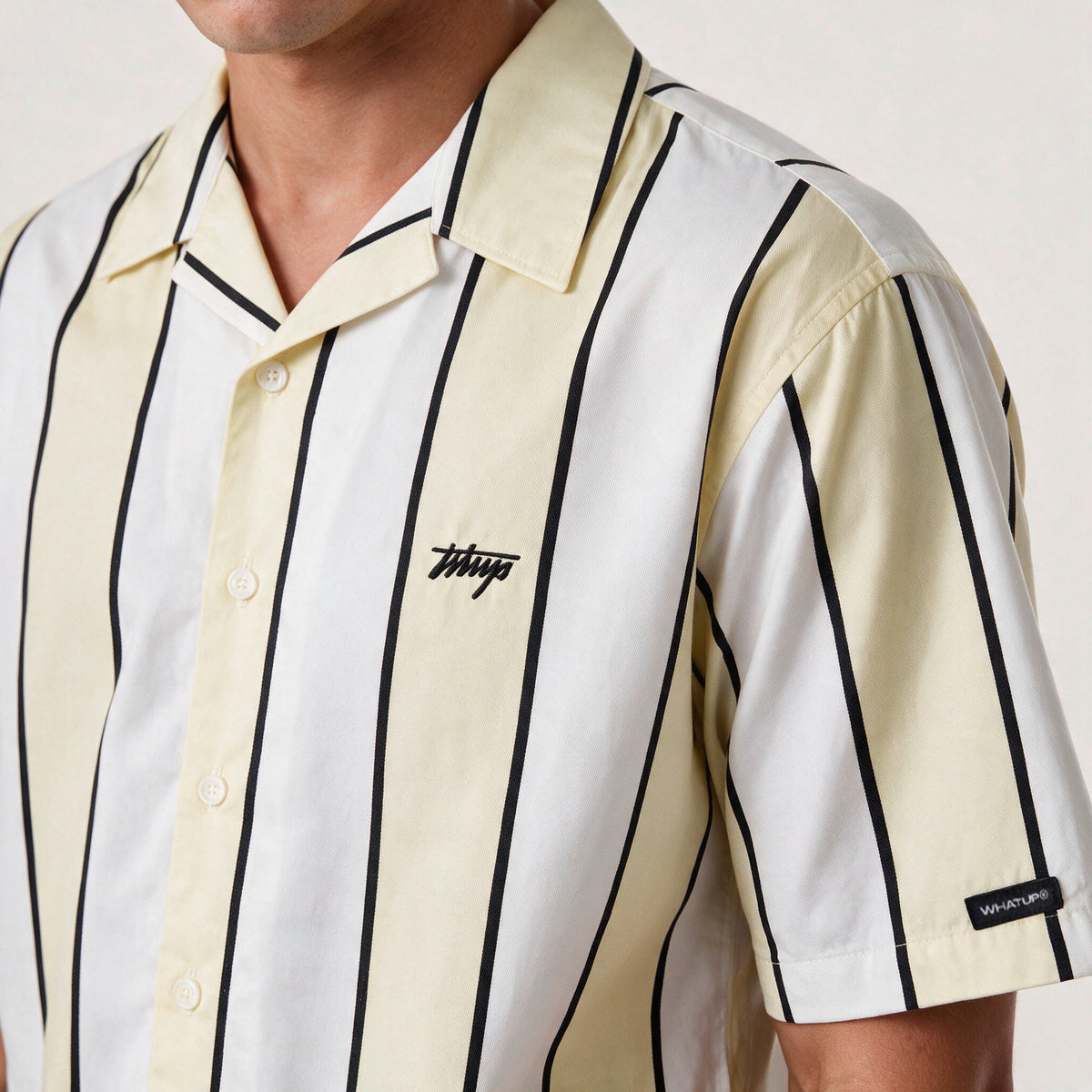 Camisa WhatUp Stripes Oversize Box Beige Blanco