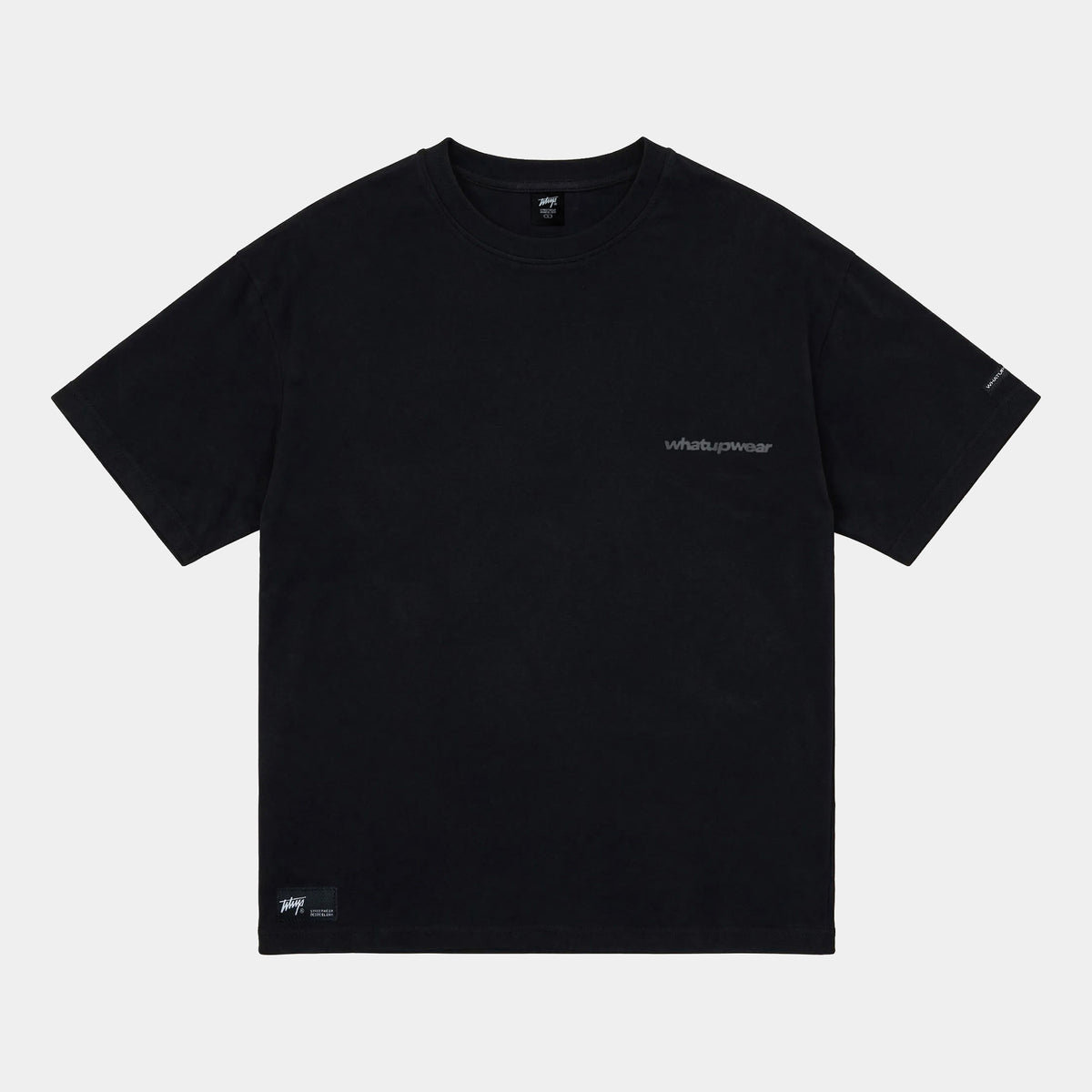 Polera WhatUp Oversize Box Negro Logo Gris