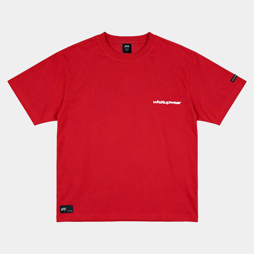Polera WhatUp Oversize Box Rojo Logo Blanco