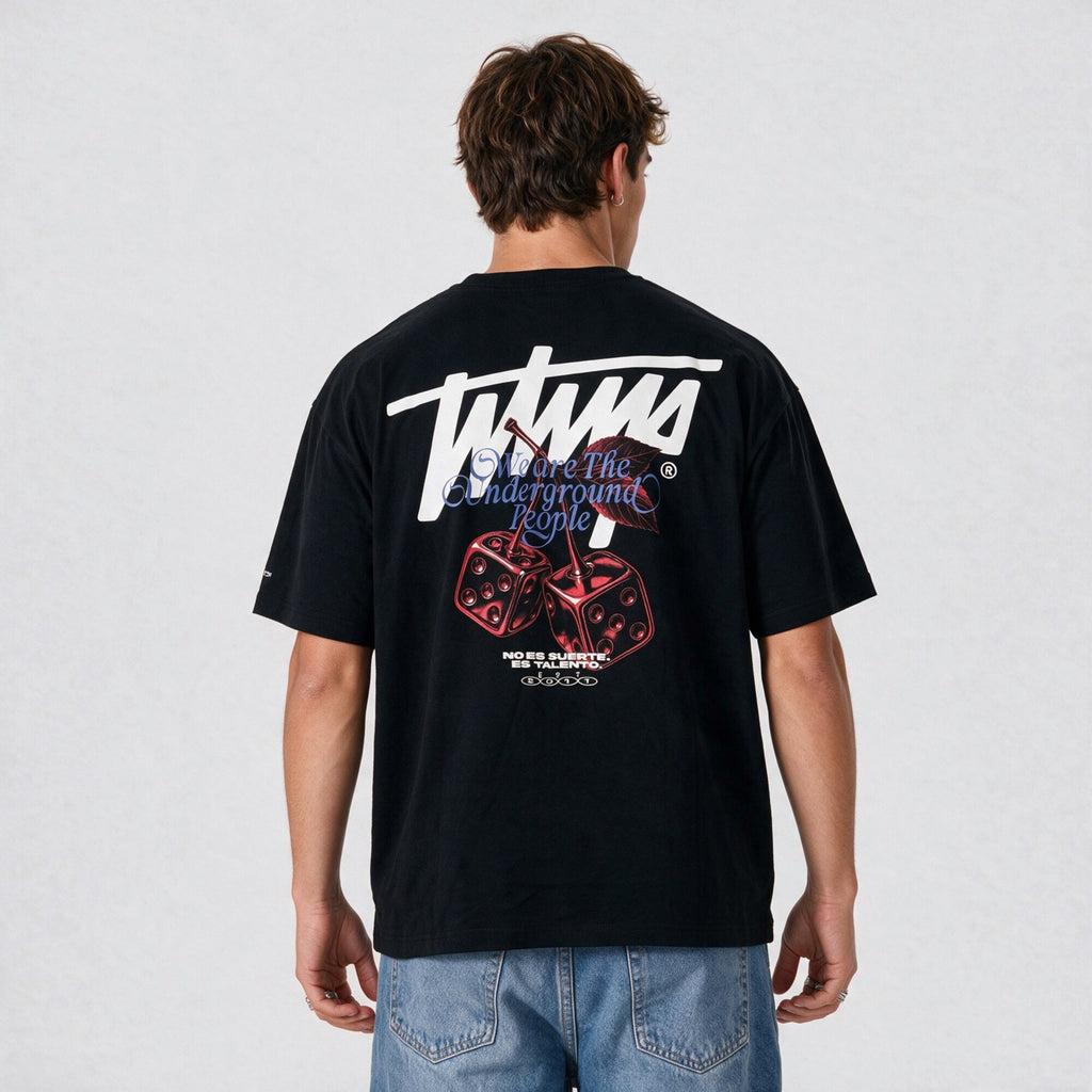 Polera WhatUp Oversize Box Cherry Dice Negro