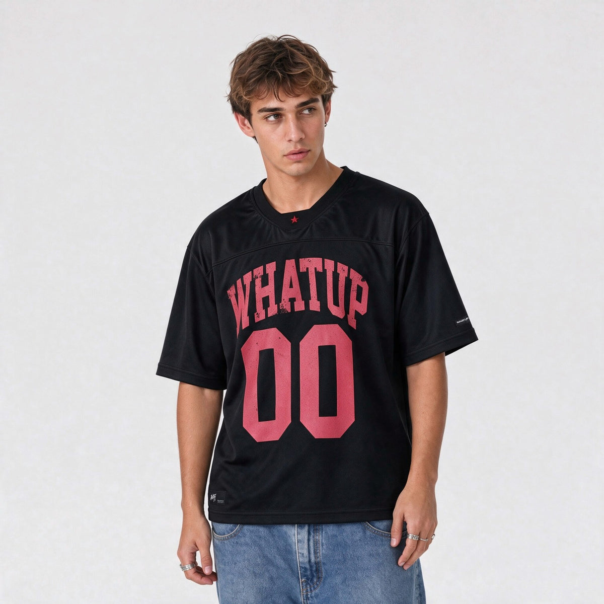 Polera WhatUp Box Mesh 00 Negro y Rojo
