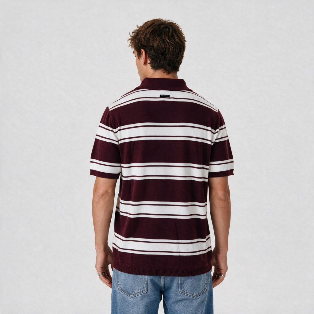 Polera WhatUp Polo Stripes Botones Regular Burdeo y Crema