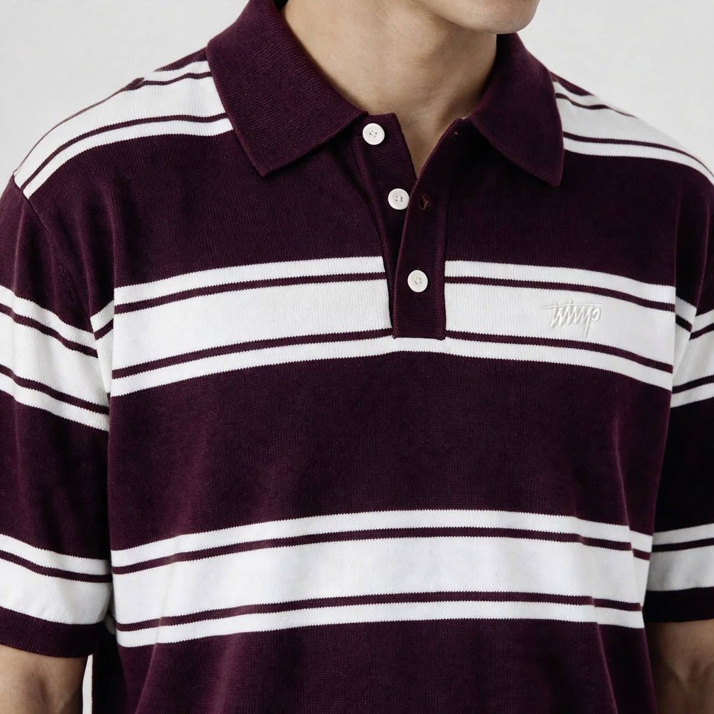 Polera WhatUp Polo Stripes Botones Regular Burdeo y Crema