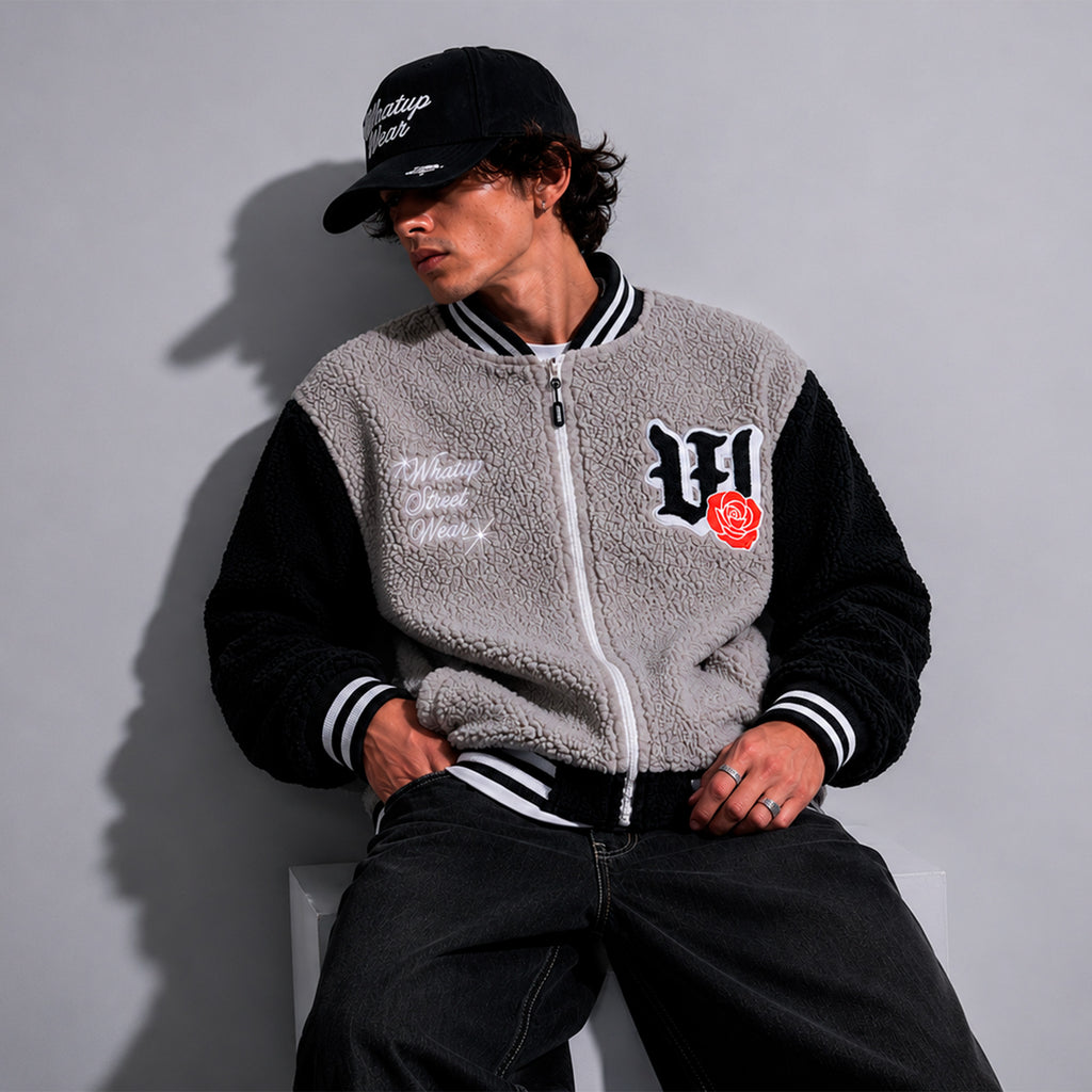Sherpa Full Zipper Dog and Roses Grey