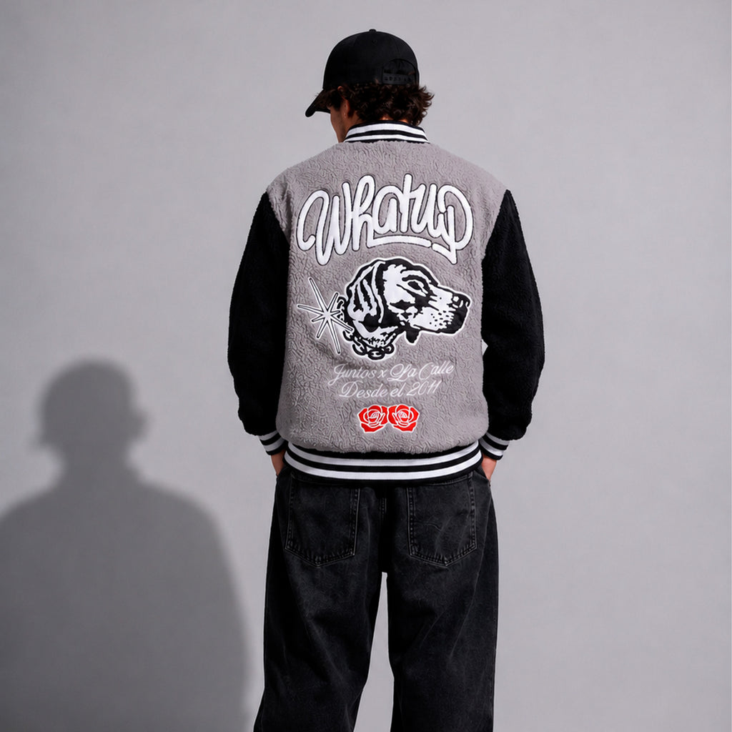 Sherpa Full Zipper Dog and Roses Grey