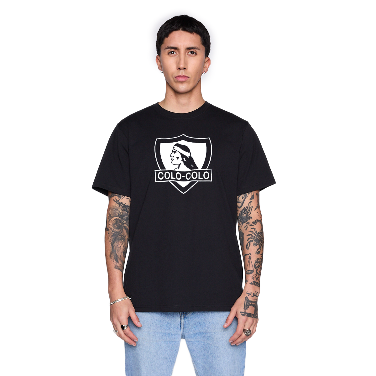 Polera Colo Colo Urbano Hombre Negro Escudo Blanco Verano