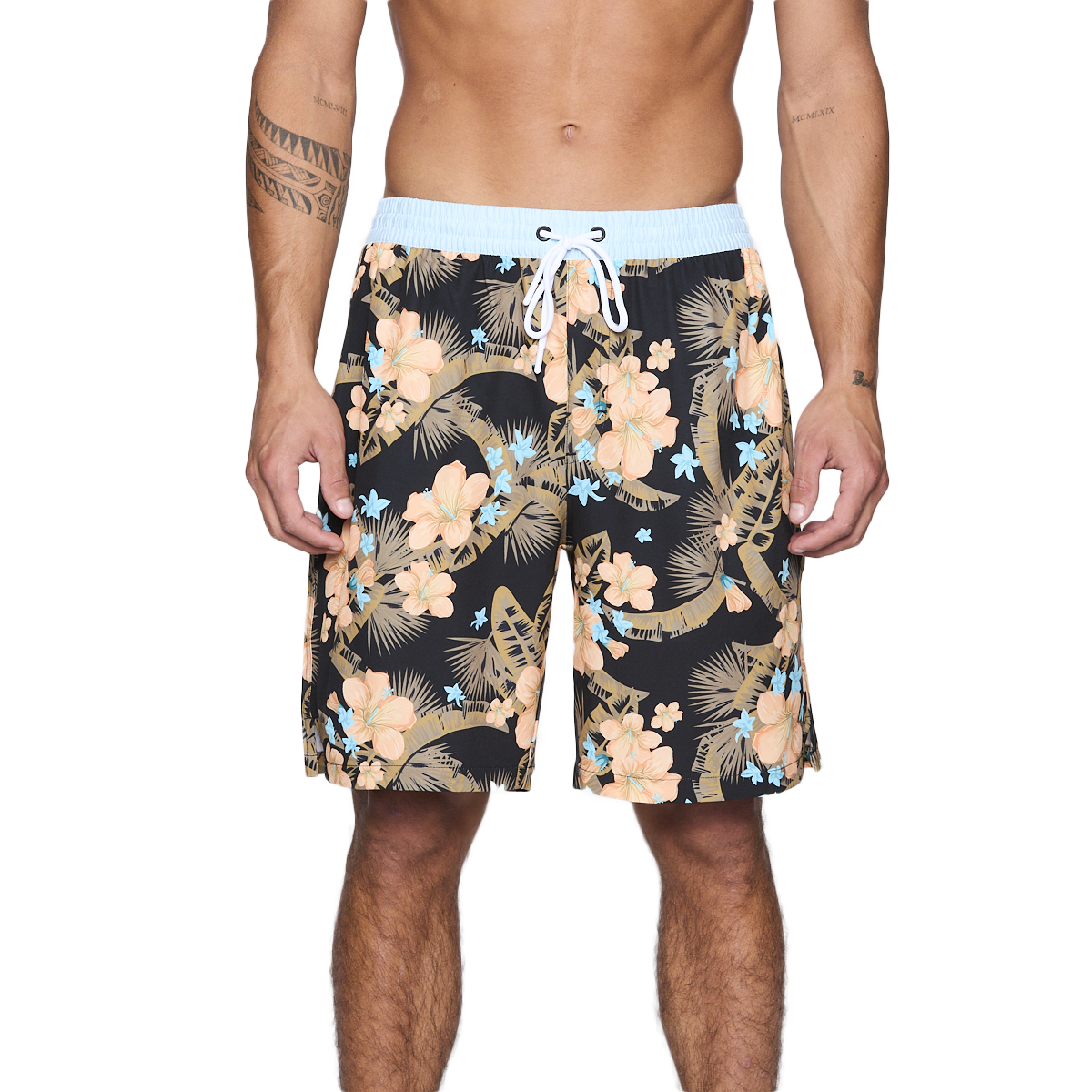 Traje de Baño Reef Men Black Blue Flowers