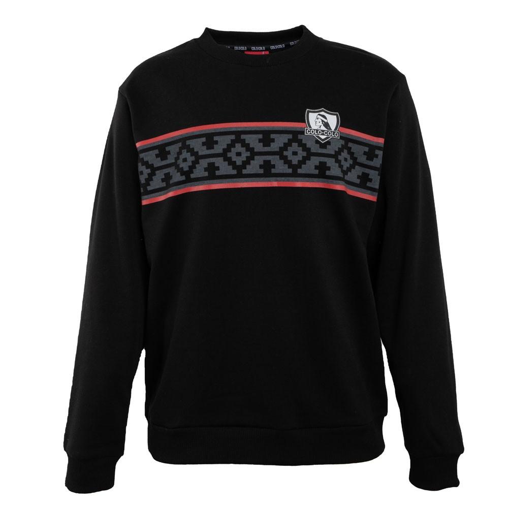 Poleron Colo Colo Urbano Fleece Carda Crew "Huinchas" Negro
