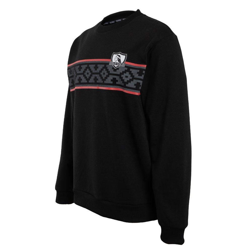 Poleron Colo Colo Urbano Fleece Carda Crew "Huinchas" Negro