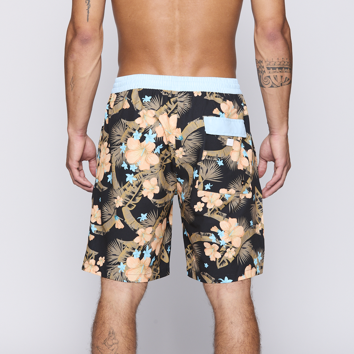 Traje de Baño Reef Men Black Blue Flowers